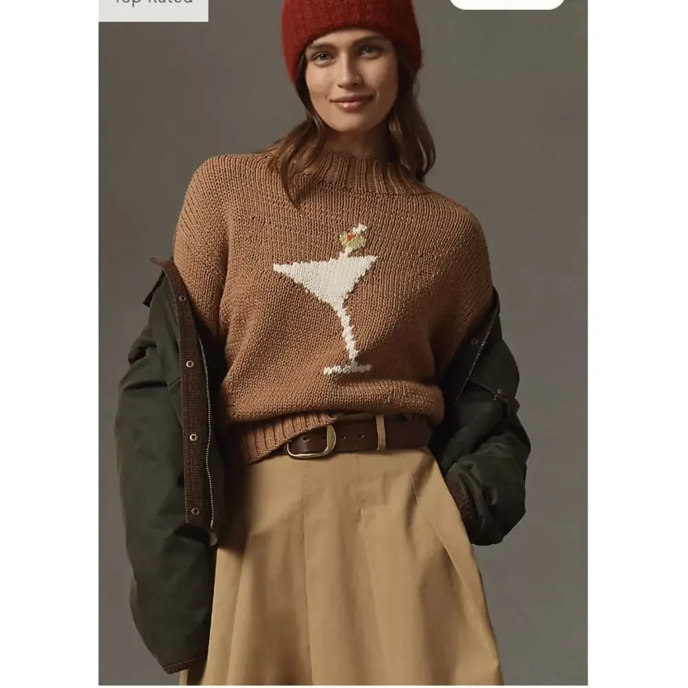 Anthropologie The Pippa Mock-Neck Sweater by Maeve: Martini Medium